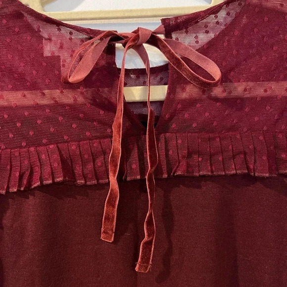 Maison Jules Women’s Top Swiss Dot Short- Sleeve Burgundy XS - Picture 5 of 8